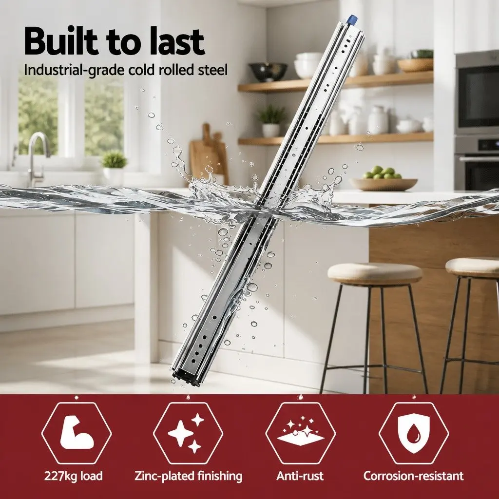 Drawer Slides Full Extension Locking 227kg 914-1829mm Heavy Duty Steel Rails