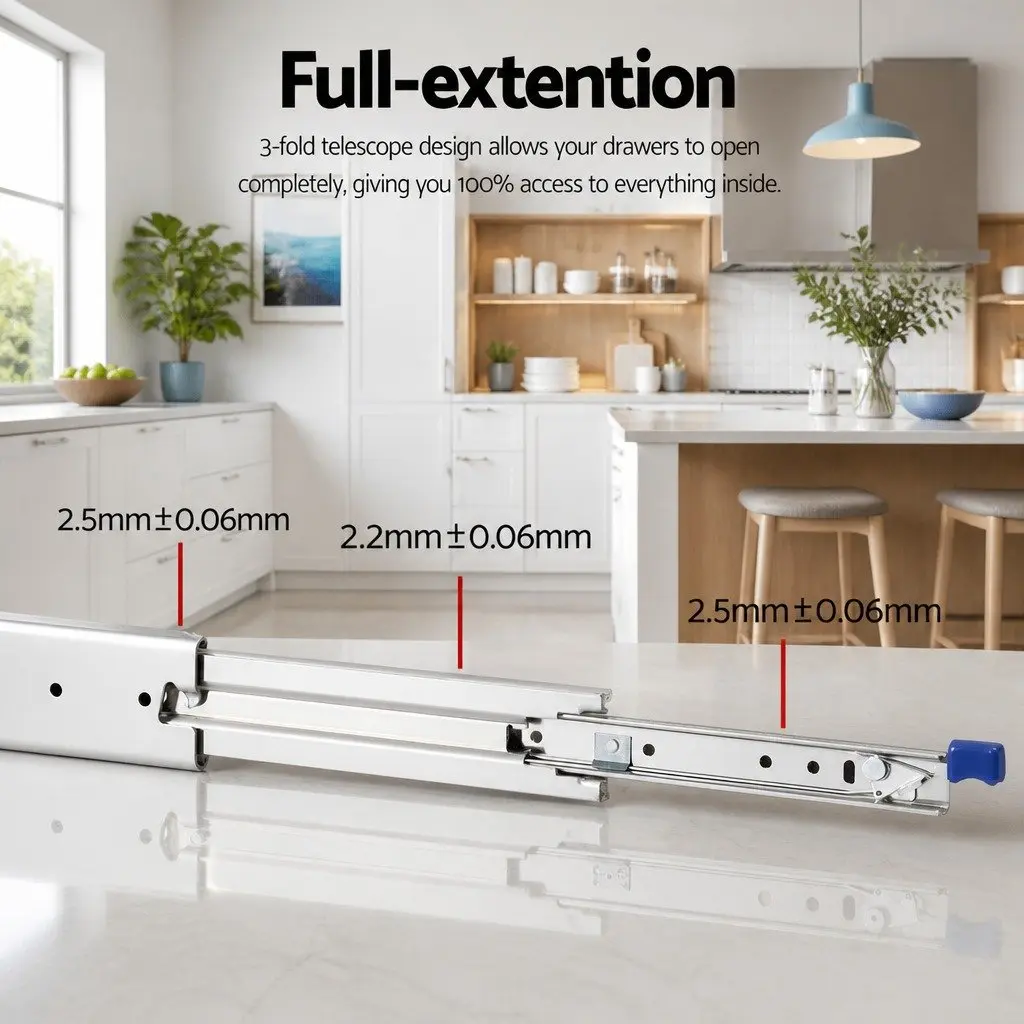 Drawer Slides Full Extension Locking 227kg 914-1829mm Heavy Duty Steel Rails