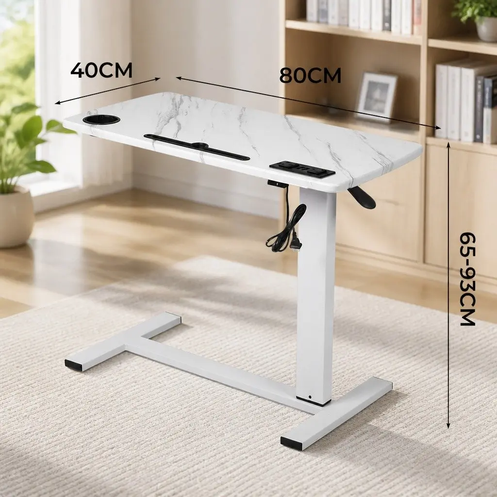 Height Adjustable Standing Desk White 65-93cm Home Office with Gas Lift Mechanism Power Points USB Ports and Tablet Groove