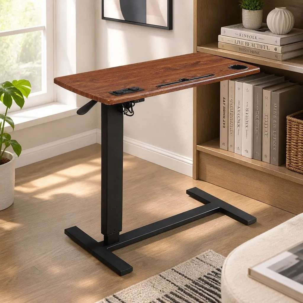 Standing Desk Height Adjustable Gas Lift Brown Home Office Workstation USB Power