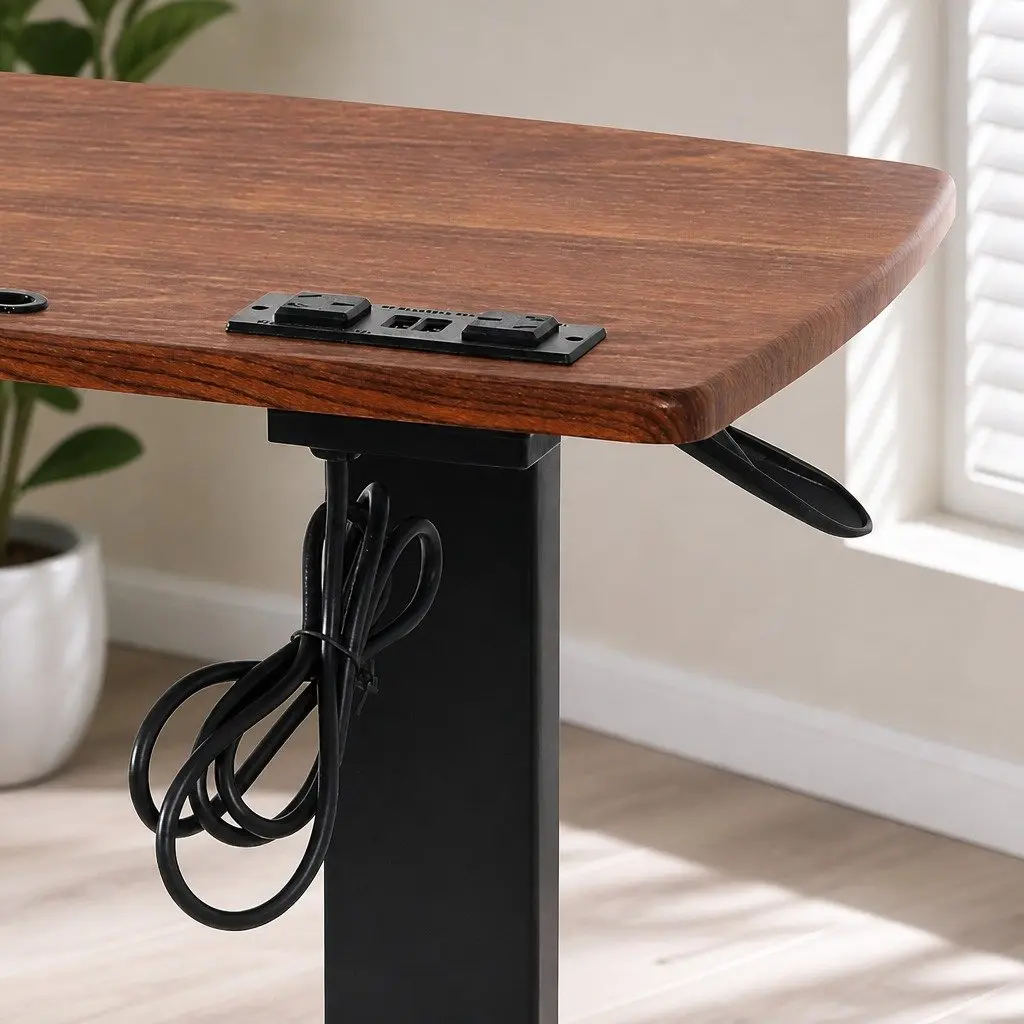 Standing Desk Height Adjustable Gas Lift Brown Home Office Workstation USB Power