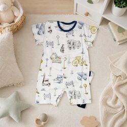 Silky Bamboo Short Sleeve Baby Romper with Snap Closures Soft Breathable