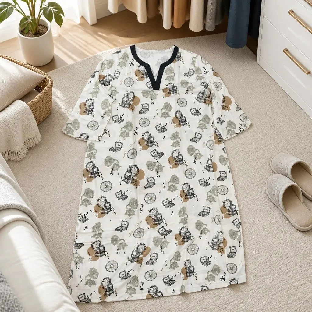 Parent Child Matching Loungewear Set Gramophone Radio Print Relaxed Fit Casual