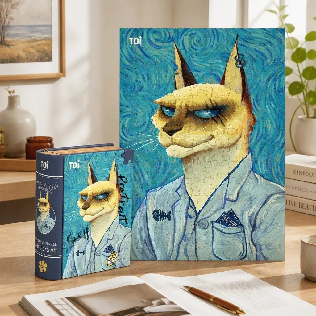 Puzzle Cat Artwork Van Gogh Self Portrait 126 Piece Tin Case for Kids and Teens
