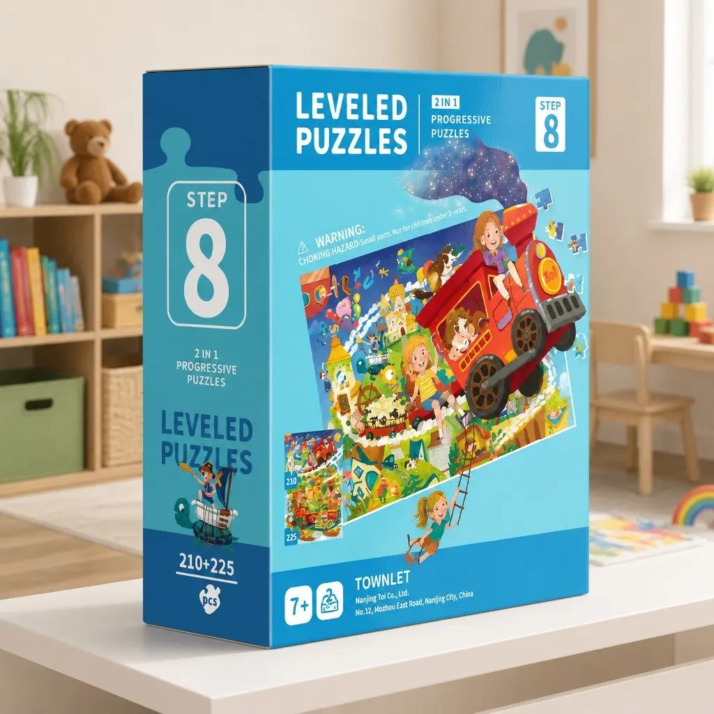 Educational Puzzle Toy Kids Step 8 Townlet Scene 210 225 Pieces Bright Illustrations Age 7 Plus
