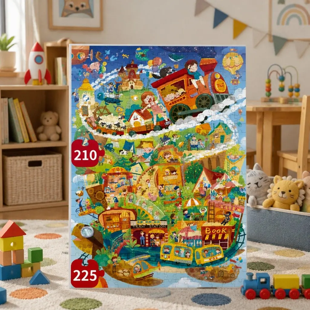 Educational Puzzle Toy Kids Step 8 Townlet Scene 210 225 Pieces Bright Illustrations Age 7 Plus