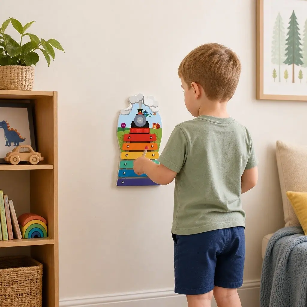 Wall-Mounted Musical Toy Rail Track Xylophone for Toddlers Educational 6.5in 12.2in