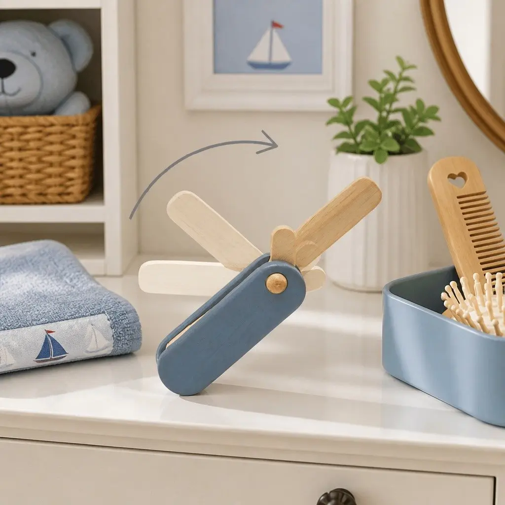 Wooden Toy Barber Shave Set Pretend Play Accessories for Kids 17cm x 7cm x 10cm