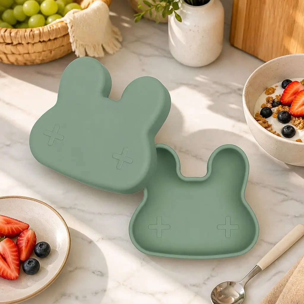 Bunny Snackie Silicone Plum Toddler Snack Bowl Plate Freezer Microwave Safe Kids