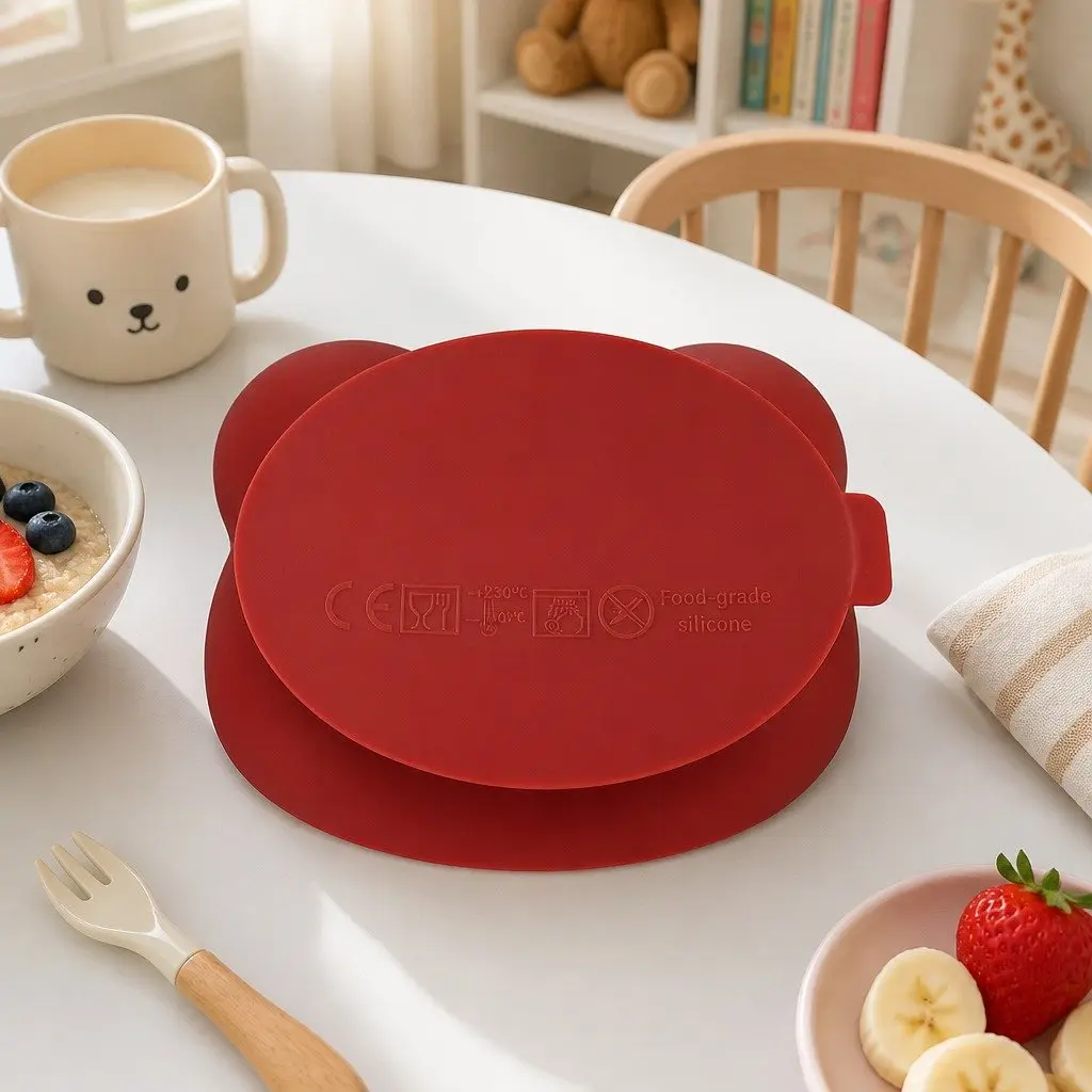 Suction Base Feeding Bowl with Lid Dusty Rose for Baby Toddler 14.8 cm