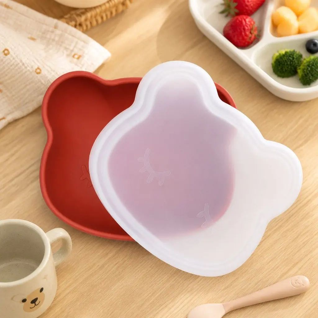 Suction Base Feeding Bowl with Lid Dusty Rose for Baby Toddler 14.8 cm