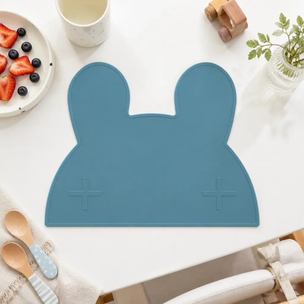 Bunny Silicone Placemat Non-Slip Dishwasher Safe Toddler Kids Feeding Charcoal