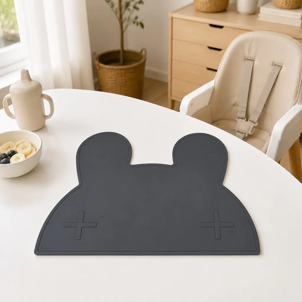 Bunny Silicone Placemat Non-Slip Dishwasher Safe Toddler Kids Feeding Charcoal