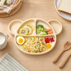 Reliable Silicone Suction Food Plate with Lid for Kids - Oatmeal