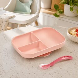 Silicone Suction Divided Plate Spoon Set Baby Feeding Mealtime Non-slip Bottom