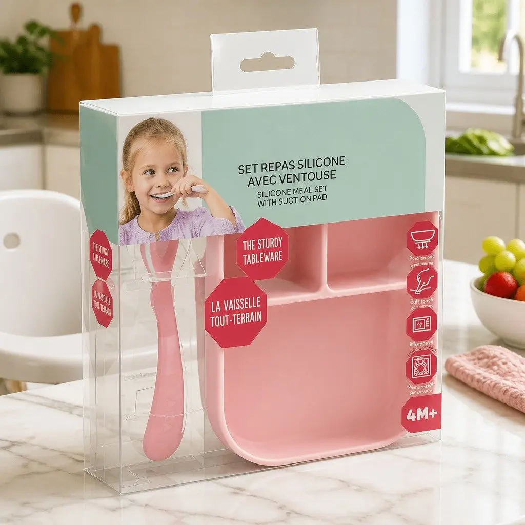Silicone Suction Divided Plate Spoon Set Baby Feeding Mealtime Non-slip Bottom