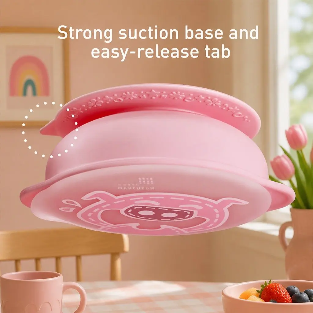 Suction Bowl with Lid Self Feeding Toddler Dinnerware 171 x 141 mm Green