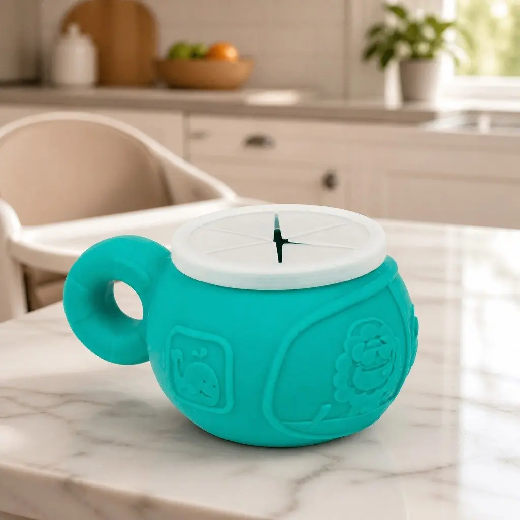 Snack Bowl Toddler Spill-Proof Lid Reach-Through Opening Small Handle Kids Green