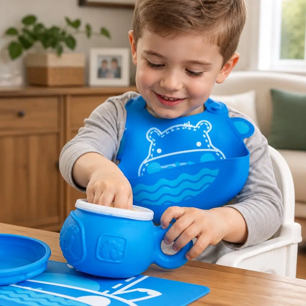 Toddler Snack Bowl Green Small Handle Spill-Proof Lid Reach-Through Opening