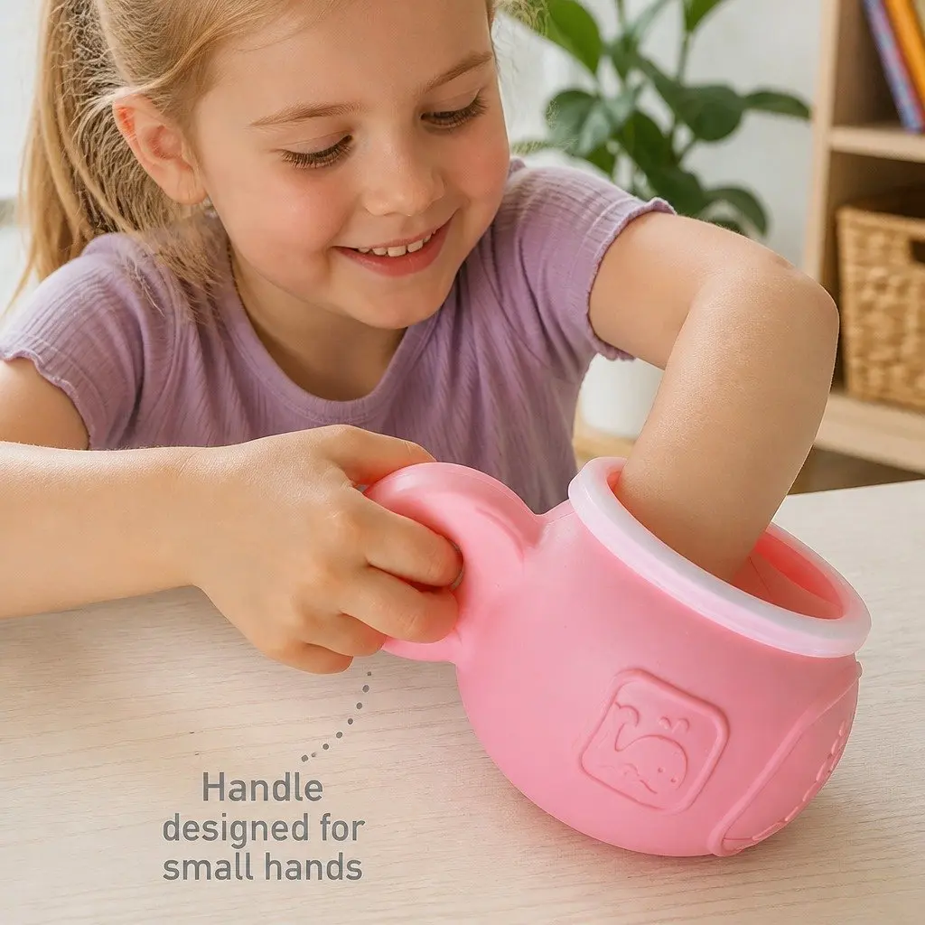 Toddler Snack Bowl Green Small Handle Spill-Proof Lid Reach-Through Opening