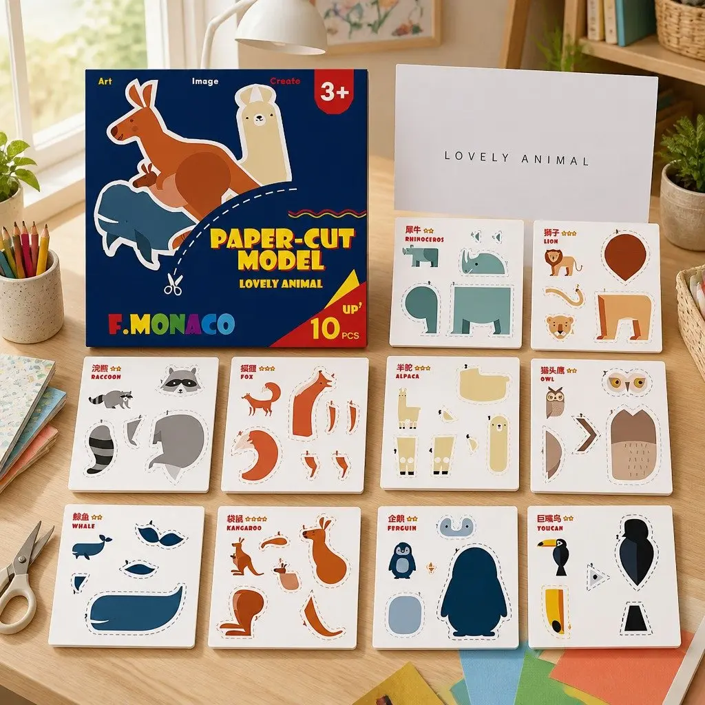 Children's Paper Cutting Kit Craft Set Fine Motor Skills Activity Rounded-edge Scissors Colorful Paper