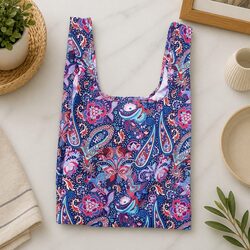 Reusable Shopping Bag Medium Boho Paisley Foldable Eco Grocery Tote Pocket Pouch