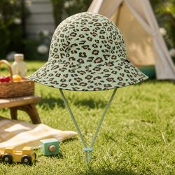 Kids Ponytail Bucket Hat UPF50+ Sun Protection Anti-Flop Brim Leopard Print L