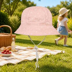 Kids Reversible Bucket Hat Wide Brim UPF50+ Sun Protection Adjustable Ties