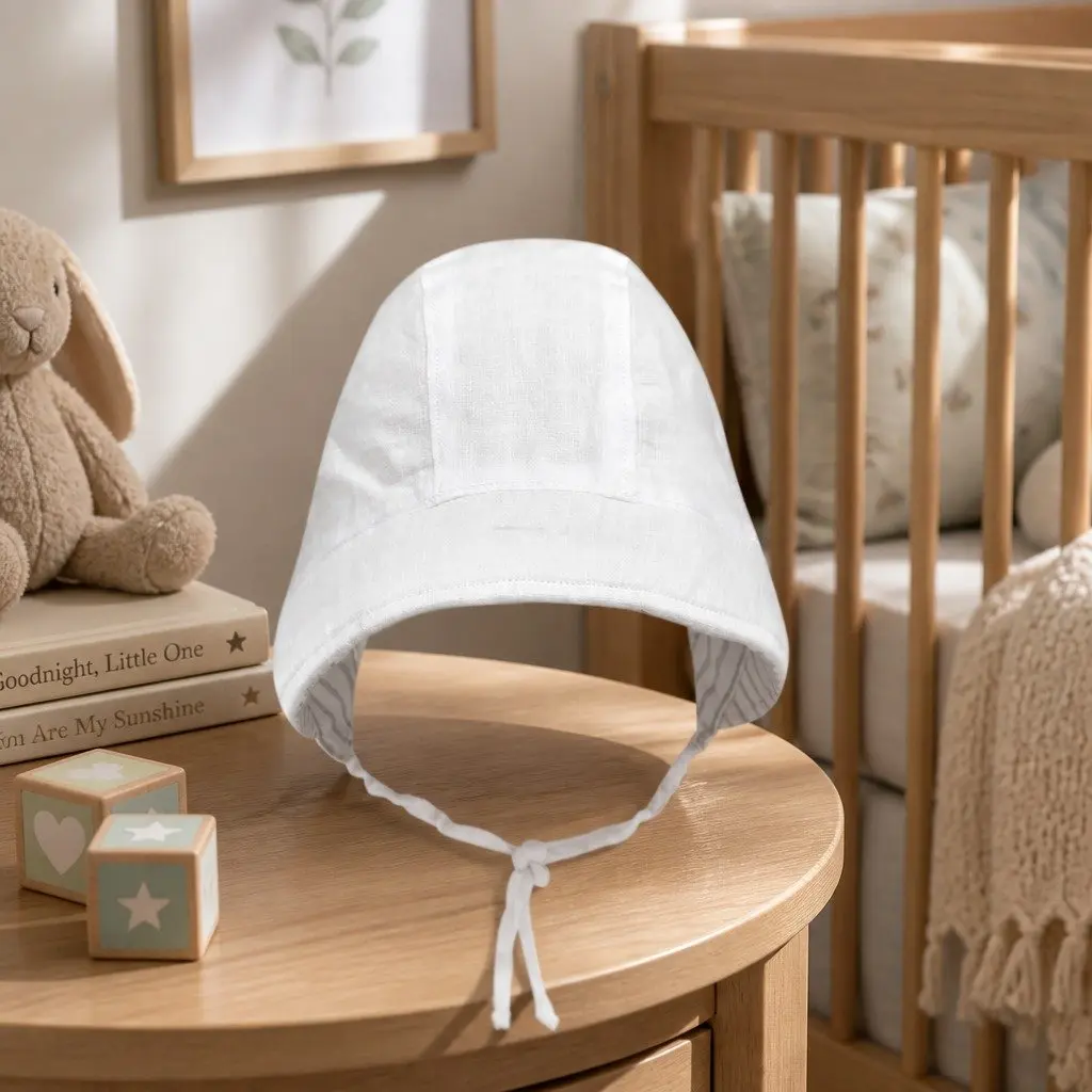 Kids Reversible Bonnet Hat UPF50+ Sun Protection Linen Classic Style Finley M