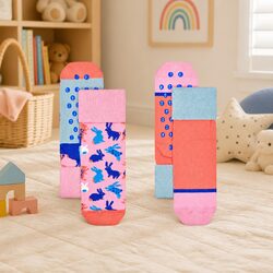 Kids Anti-Slip Socks 2-Pack Bunny Design Toddler Non-Slip Grip Soles Walking
