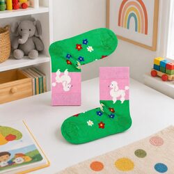 Comfortable Kids Poodle Flowers Socks for Ages 2-3