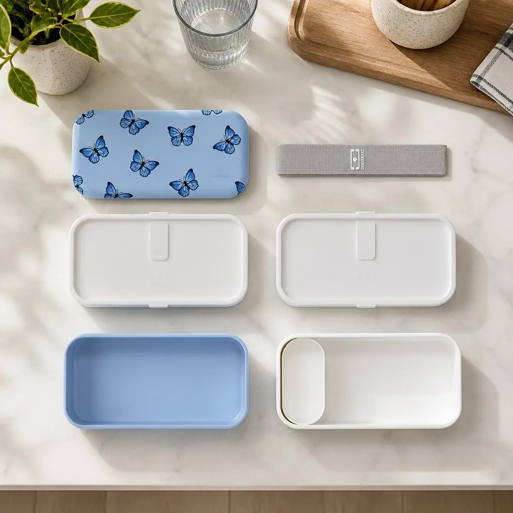 Bento Box Two Tier Food Container 1L Microwave Dishwasher Safe Blue