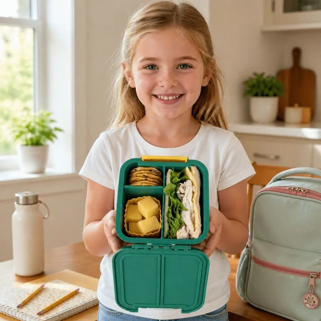 Bento Lunch Box Kids Snack Container Two Leakproof Compartments Compact Size