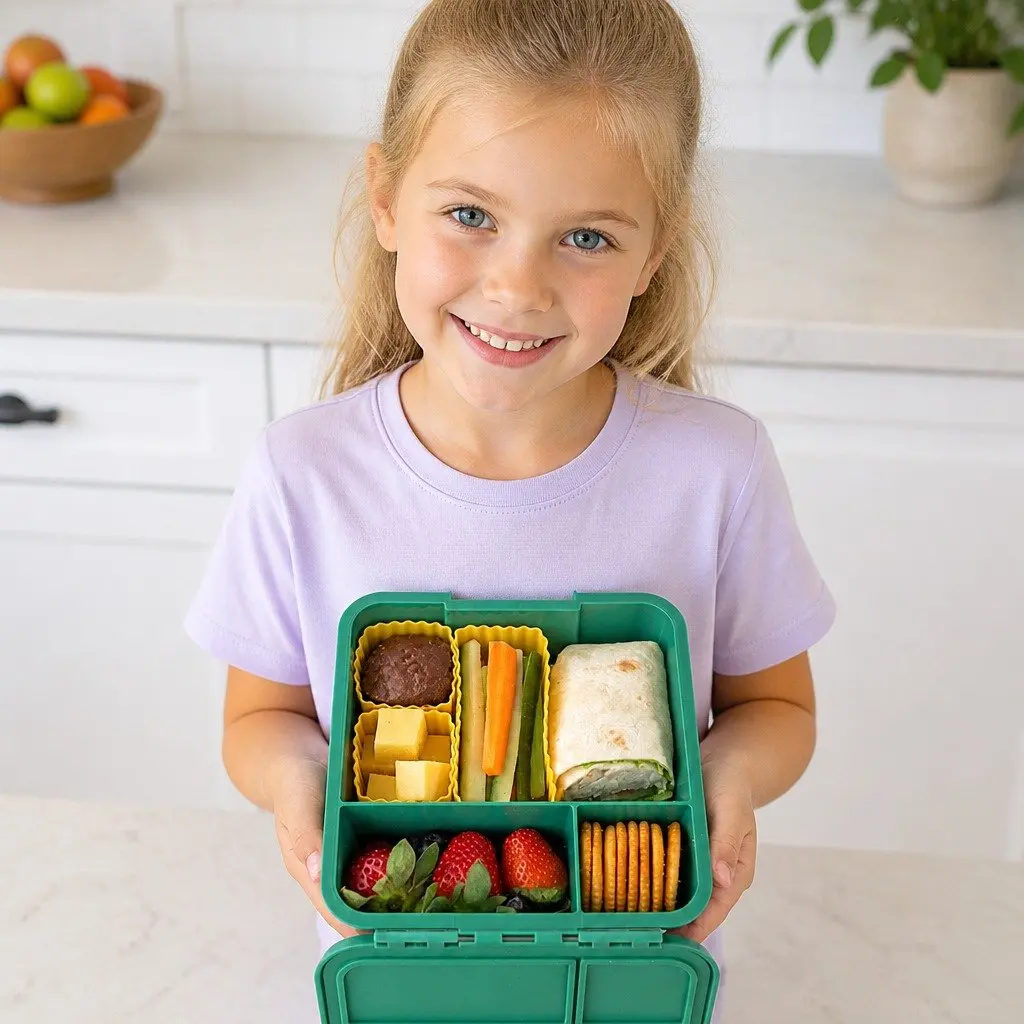 Bento Lunch Box Kids Leakproof Three Compartments 980ml Apple