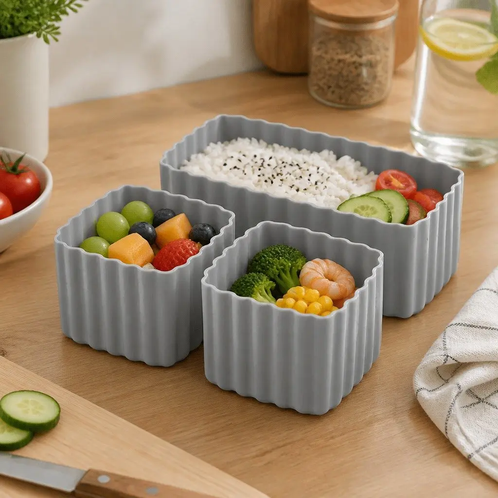 Bento Cups Kids Lunch Box Food Containers 3 Piece Silicone Apple