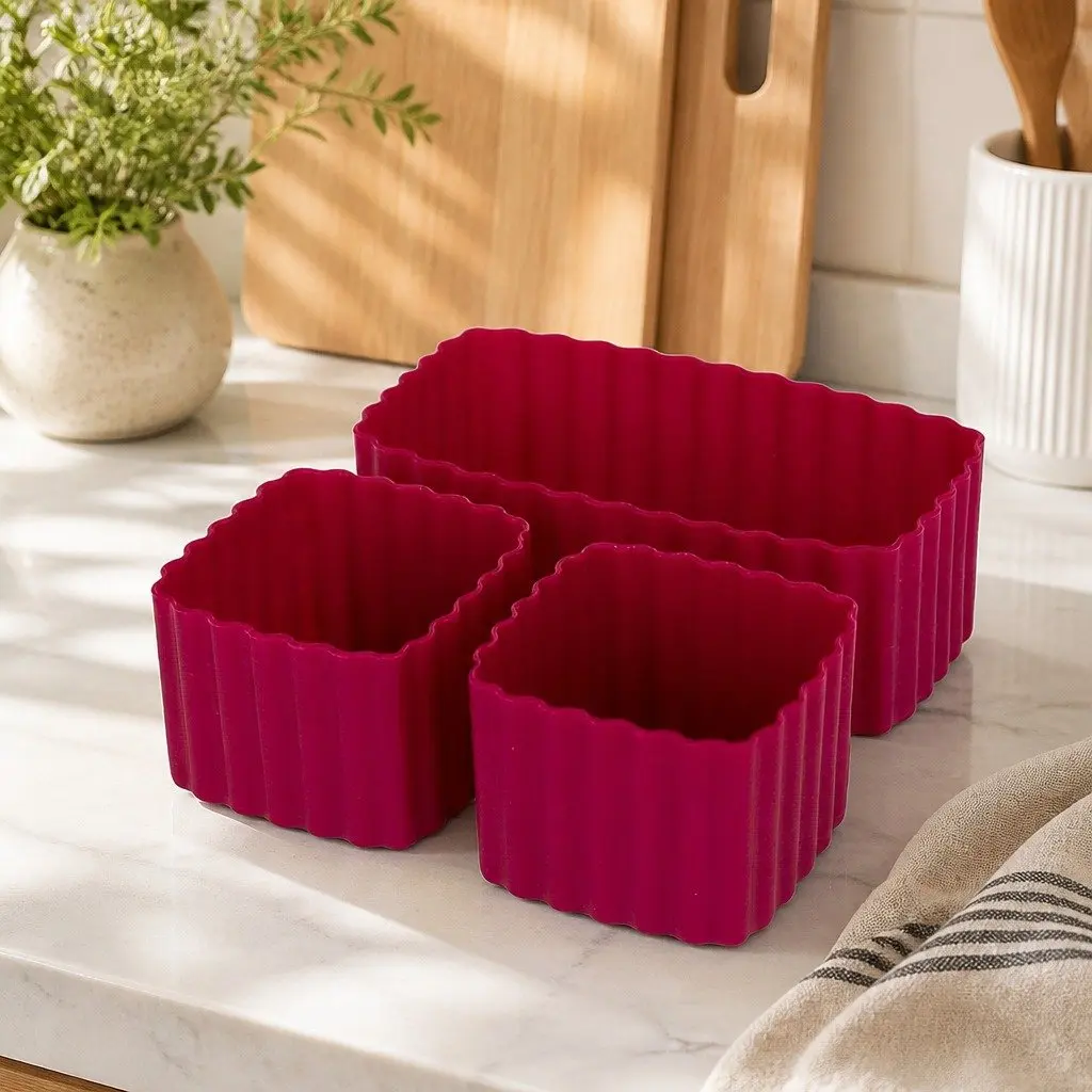 Bento Cups Kids Lunch Box Food Containers 3 Piece Silicone Apple
