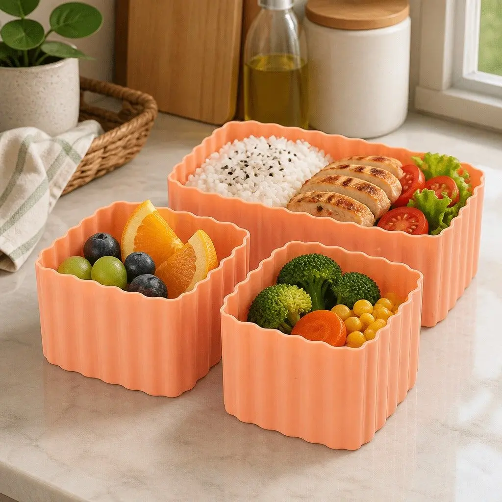 Bento Cups Kids Lunch Box Food Containers 3 Piece Silicone Apple