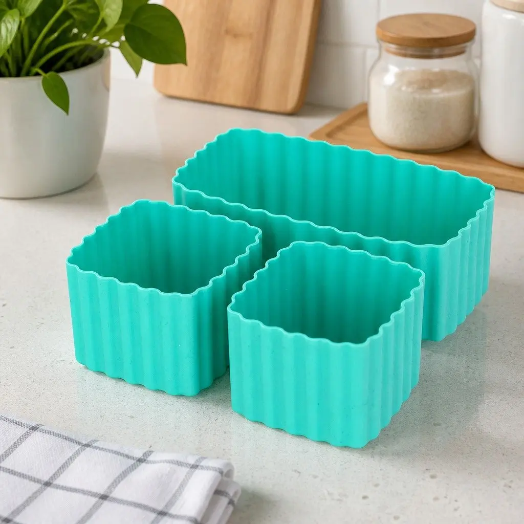 Bento Cups Kids Lunch Box Food Containers 3 Piece Silicone Apple