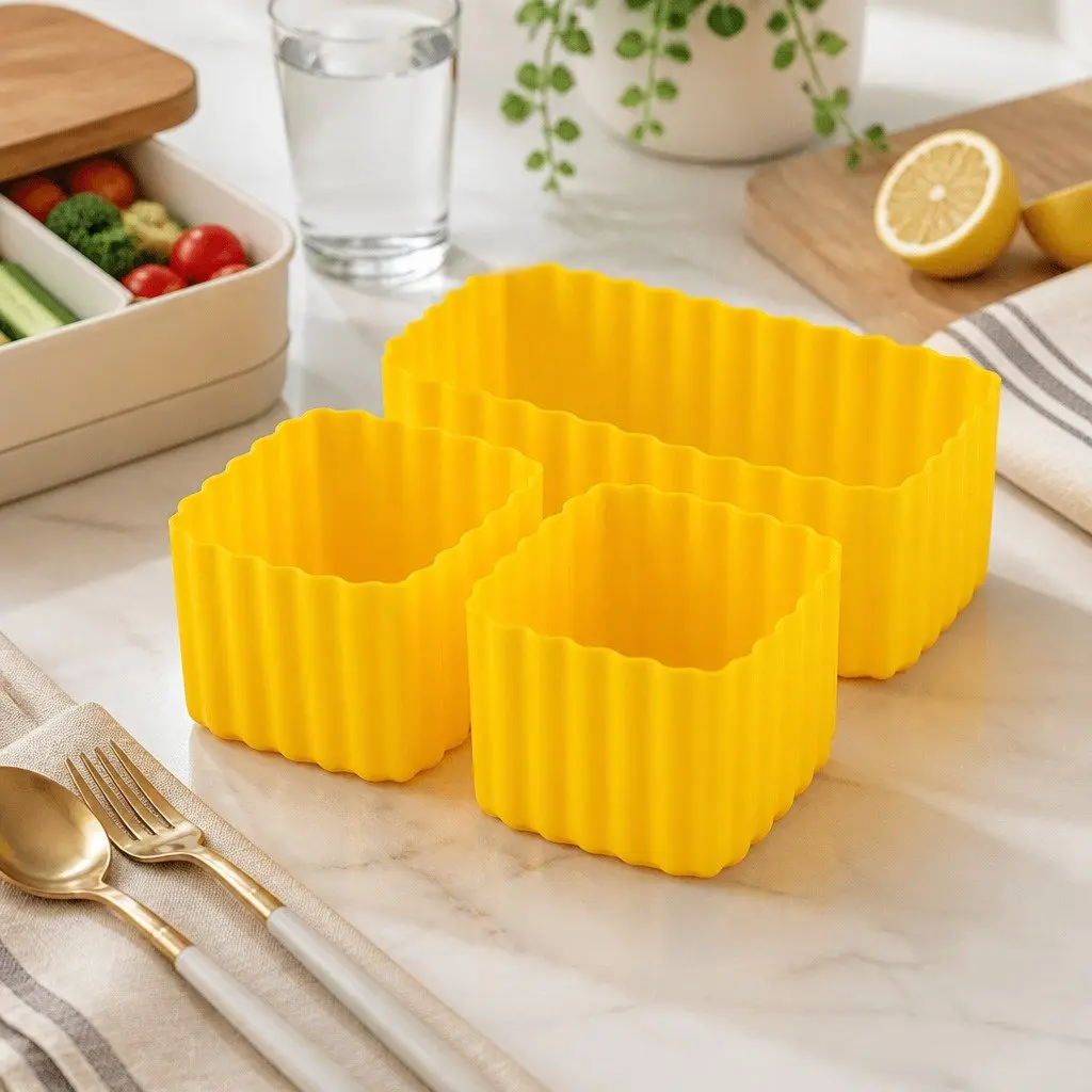 Bento Cups Kids Lunch Box Food Containers 3 Piece Silicone Apple