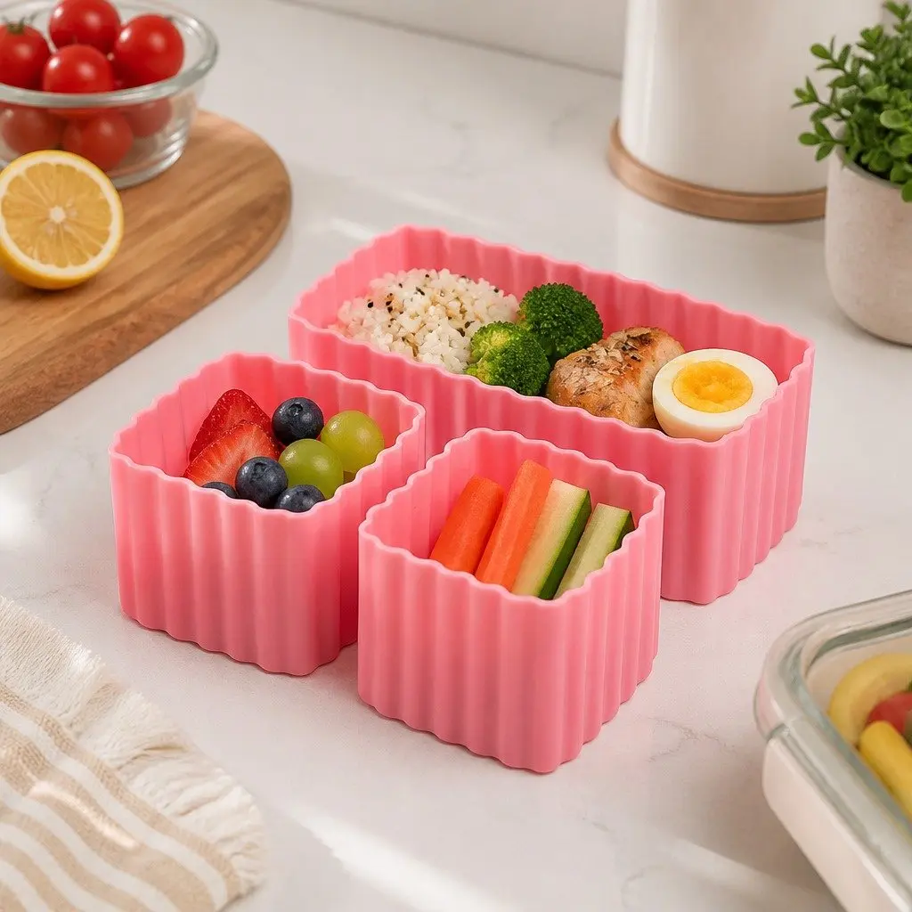 Bento Cups Kids Lunch Box Food Containers 3 Piece Silicone Apple