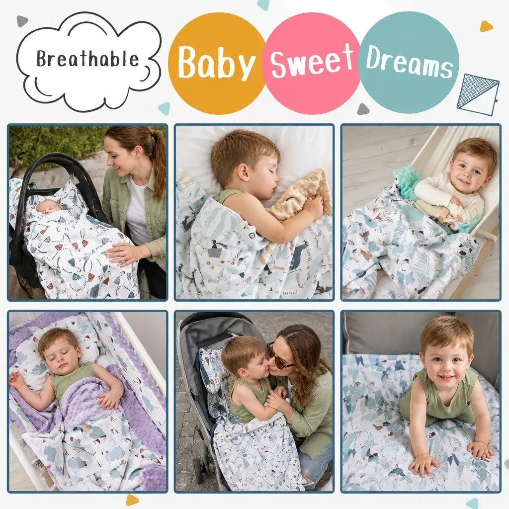 Baby Blanket Soft Minky Fleece Cotton 110x140cm Green for Kids