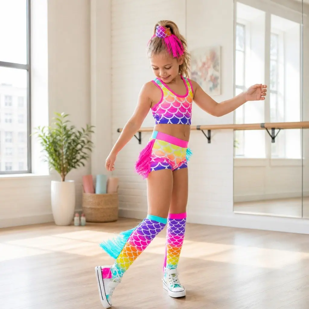 Mermaid Socks Mix Match Pair Blue Pink Tassels for Kids Adults Size One Size