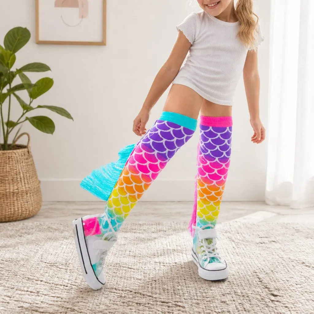 Mermaid Socks Mix Match Pair Blue Pink Tassels for Kids Adults Size One Size