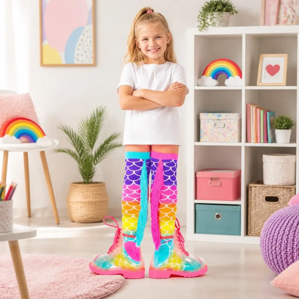 Mermaid Socks Mix Match Pair Blue Pink Tassels for Kids Adults Size One Size
