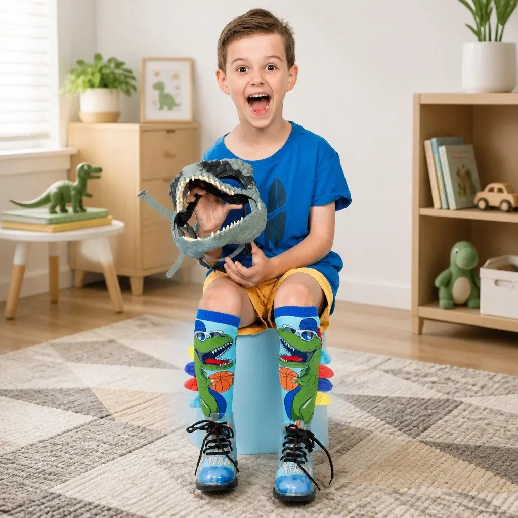 Dinosaur Socks with Plush Spikes for Kids and Adults Age 6-99 Fun Novelty