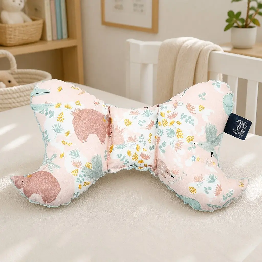 Head Support Pillow for Baby Travel Comfort Cotton Jersey Pink