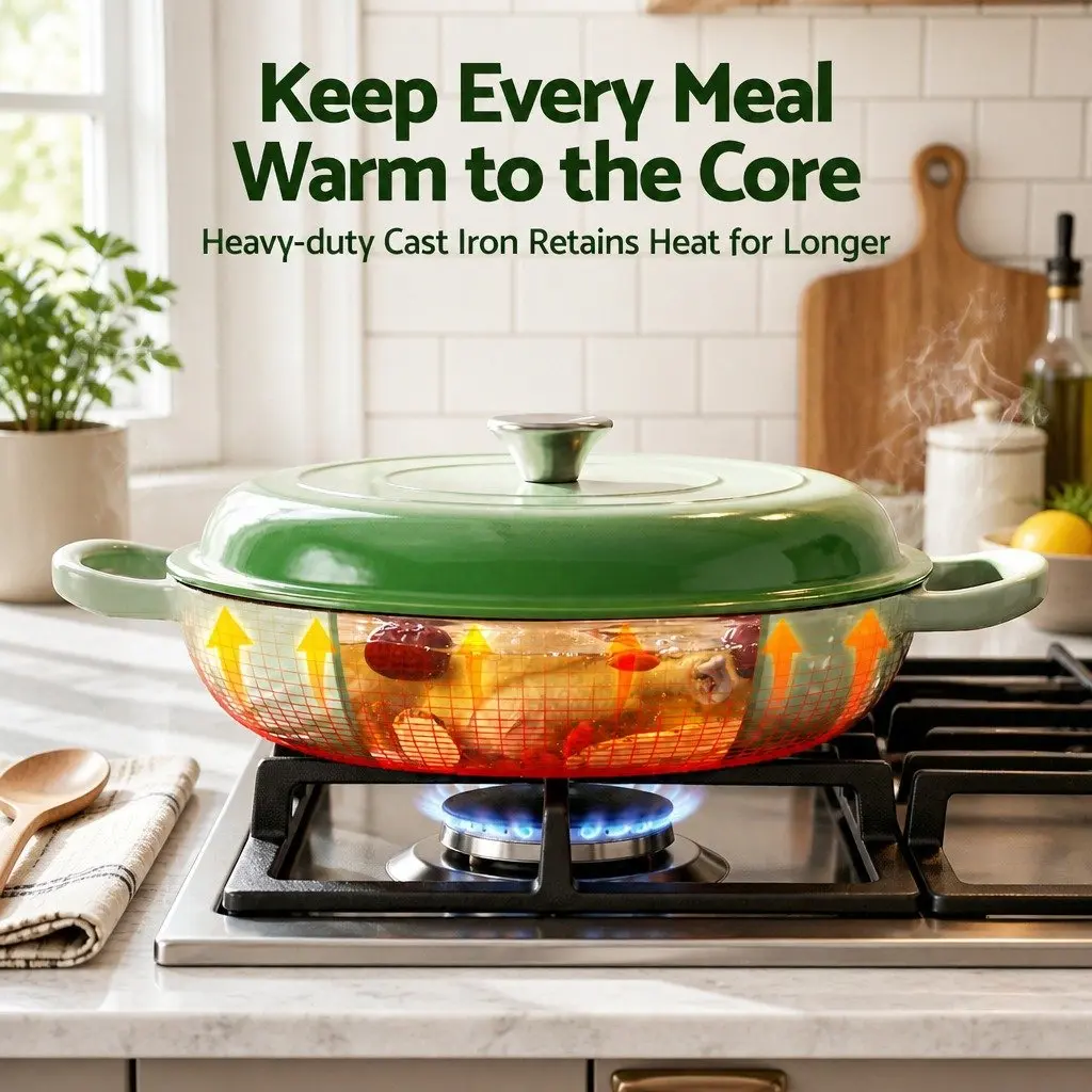 Enameled Cast Iron Dutch Oven Pot 3.3L Green for Bread Baking Braising Stewing
