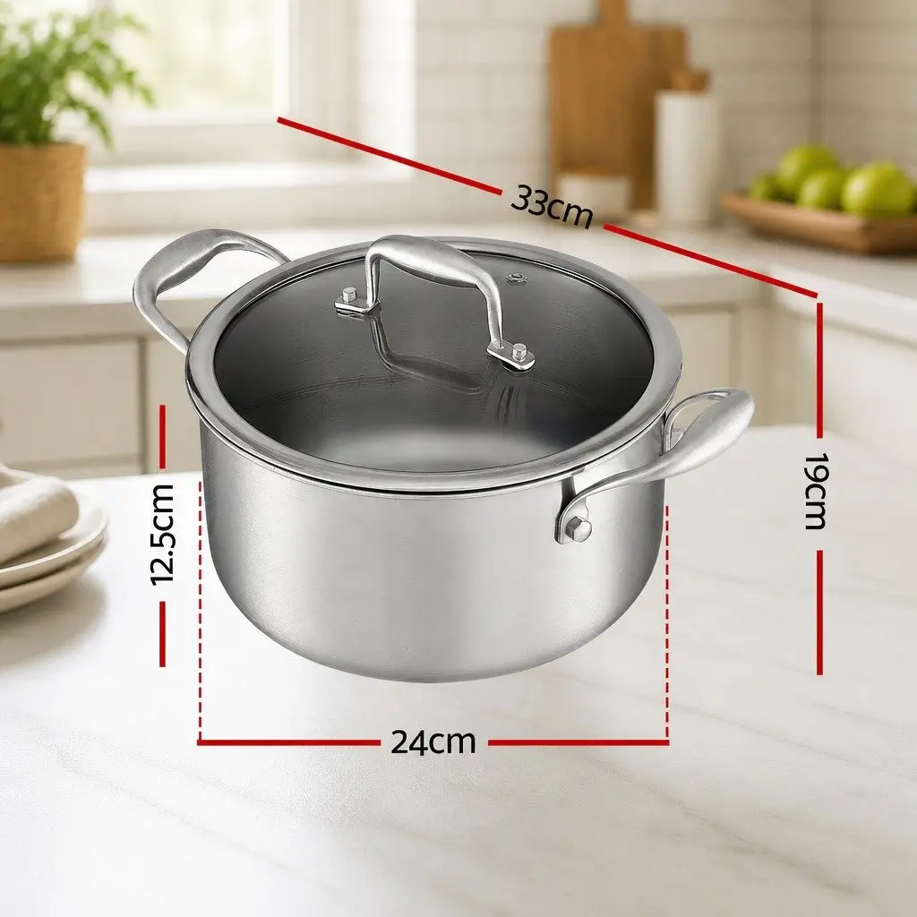 Dutch Oven Pot 4.5L Stainless Steel Cookware Stay-Cool Handle Silver