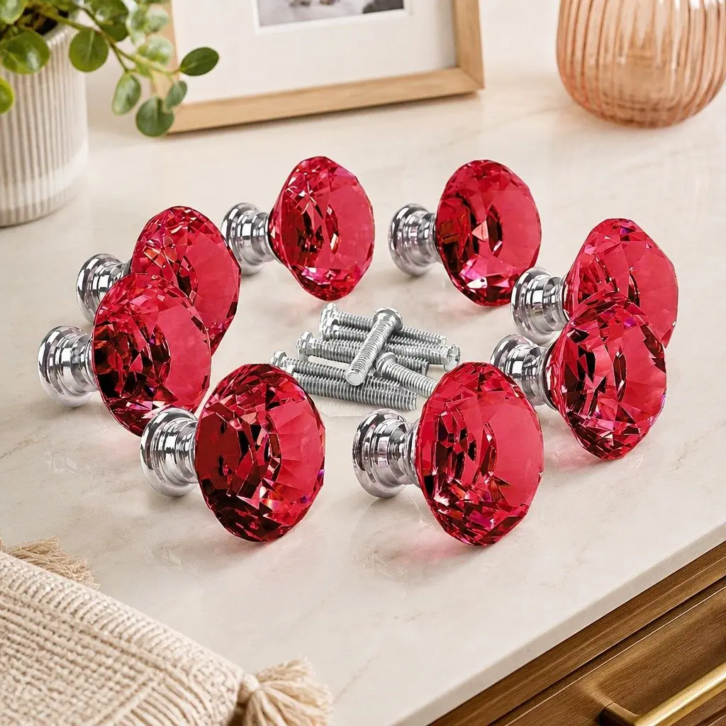 16 Pcs Red Crystal Diamond Knobs