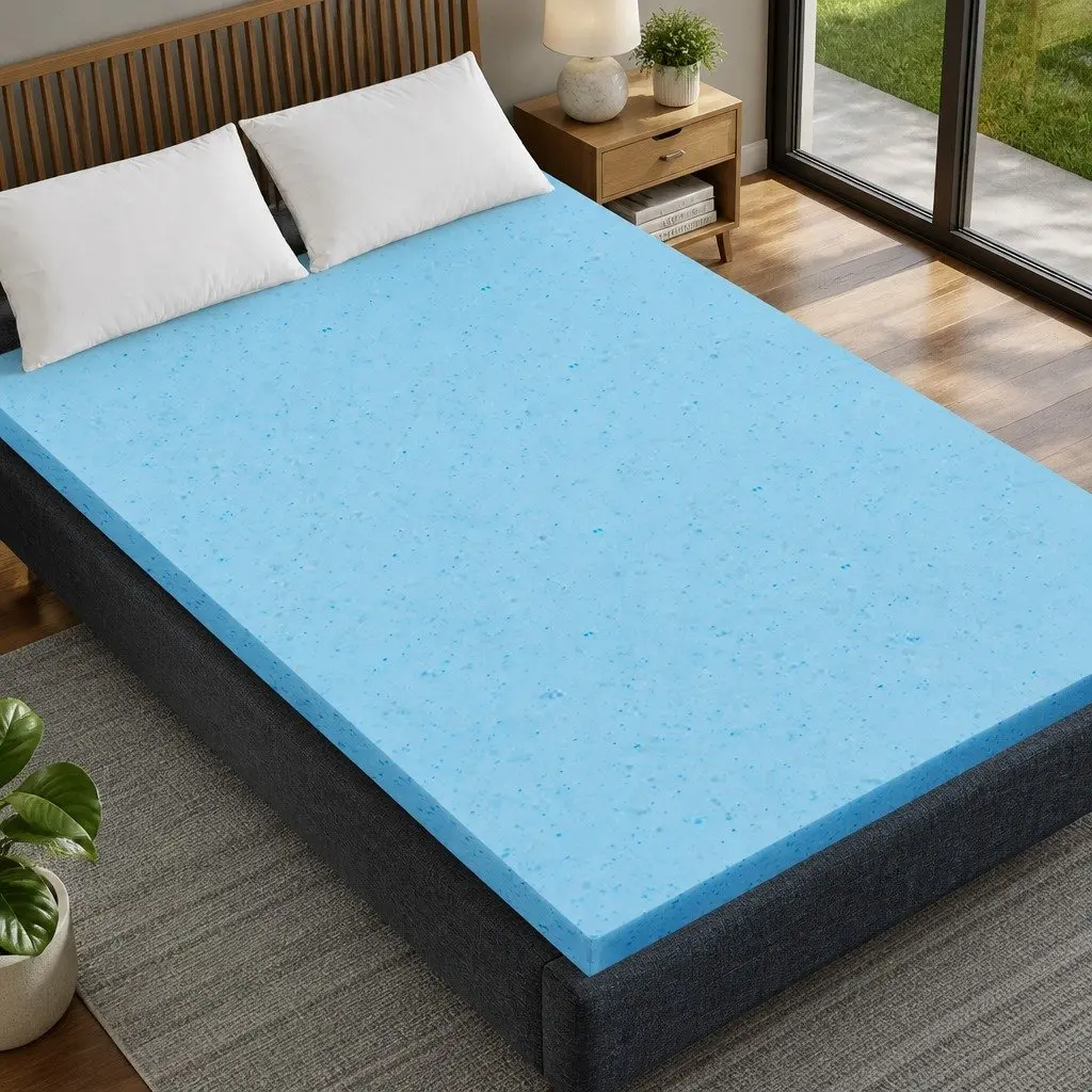 Memory Foam Mattress Topper Sleep Support 5cm King Single White and Blue